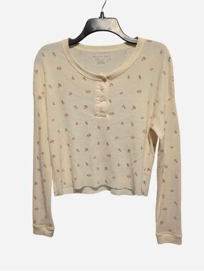 American Eagle Cream Waffle Knit Henley with Pink Floral